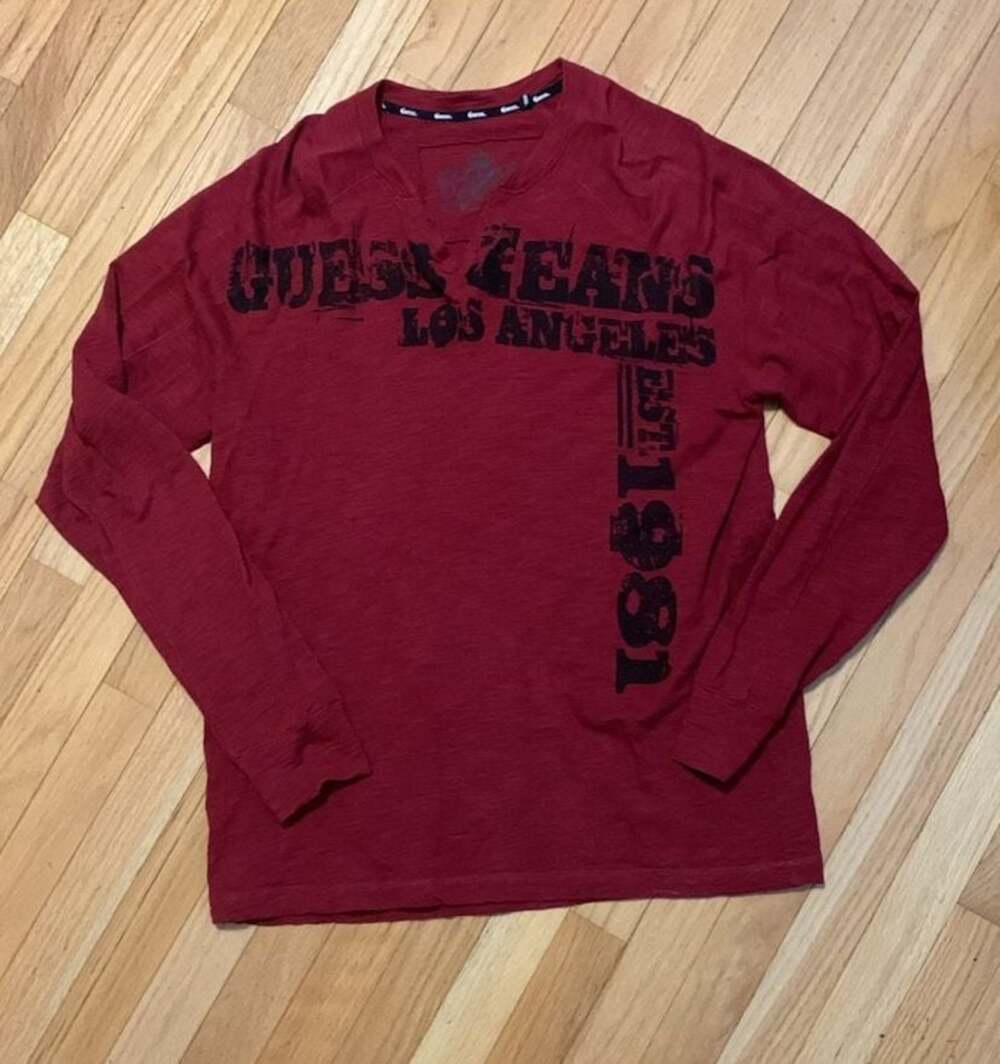 Guess Jeans Los Angeles Est. 1981 Distressed Graphic Long Sleeve Shirt